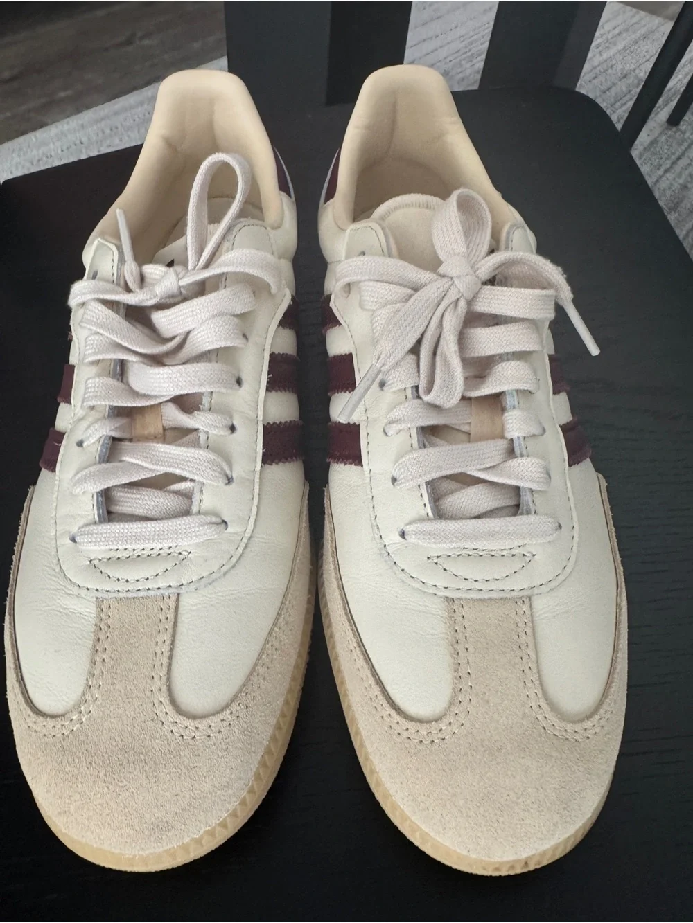 adidas Samba Sneakers in Cream with Burgundy Stripes